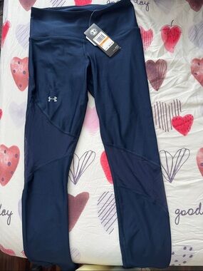 Under Armour Navy Blue Performance Leggings with Mesh Panels